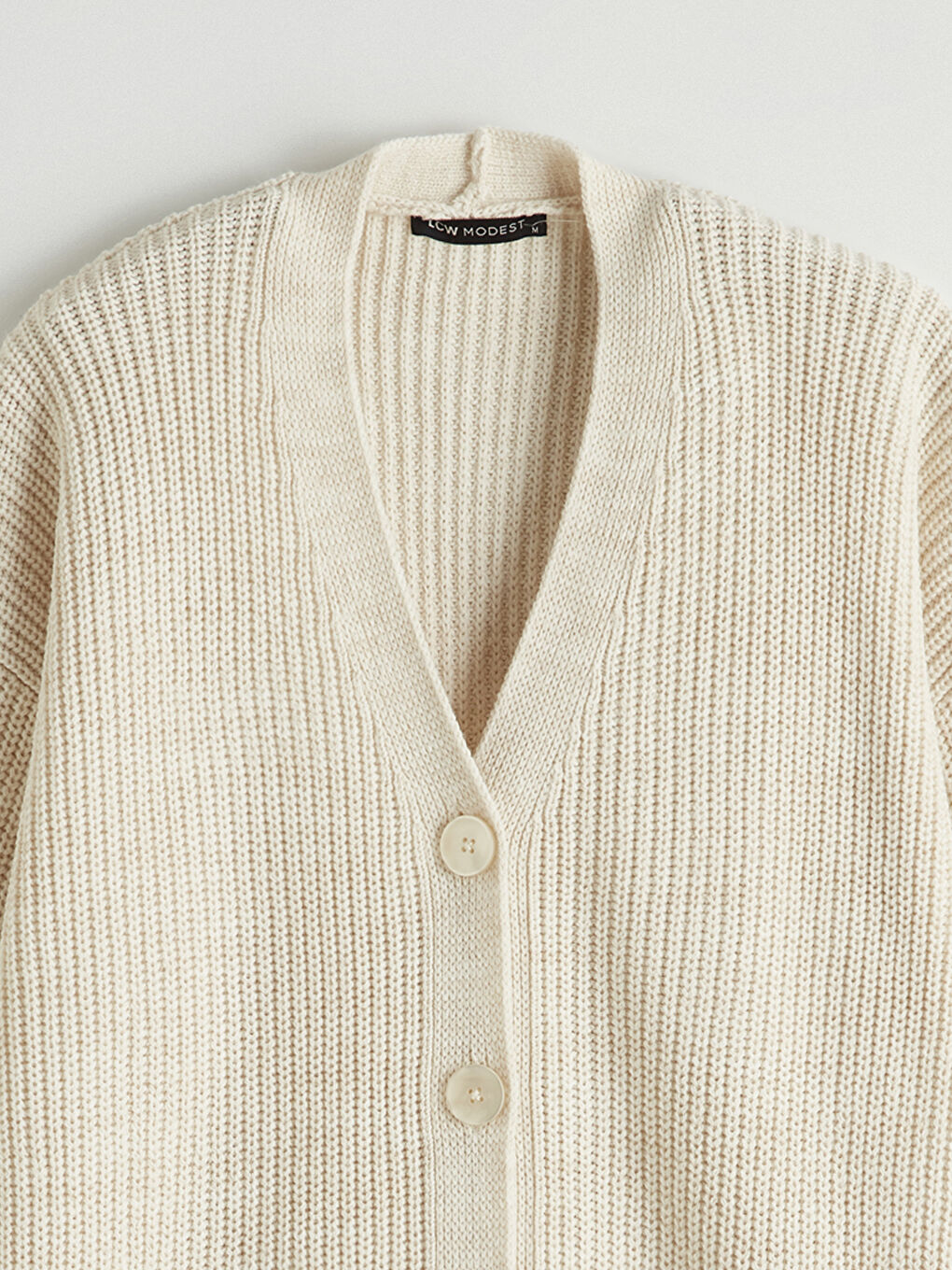 Ekru V Yaka Kadın Triko Hırka	-5