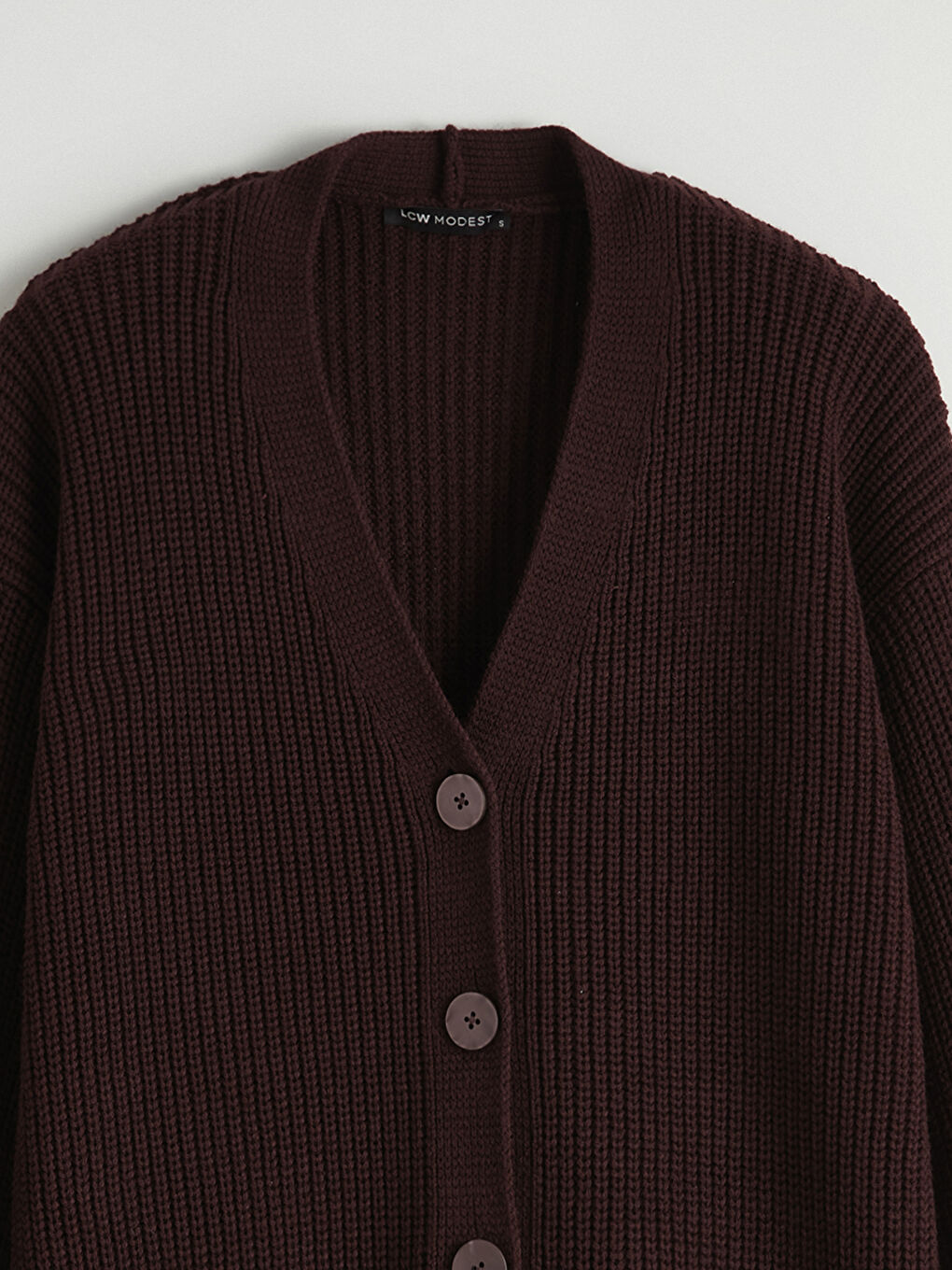 Bordo V Yaka Kadın Triko Hırka-1