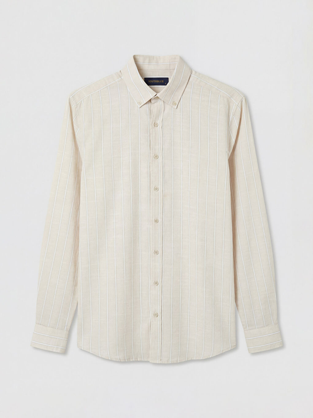 Bej Regular Fit Çizgili Poplin Erkek Gömlek-4