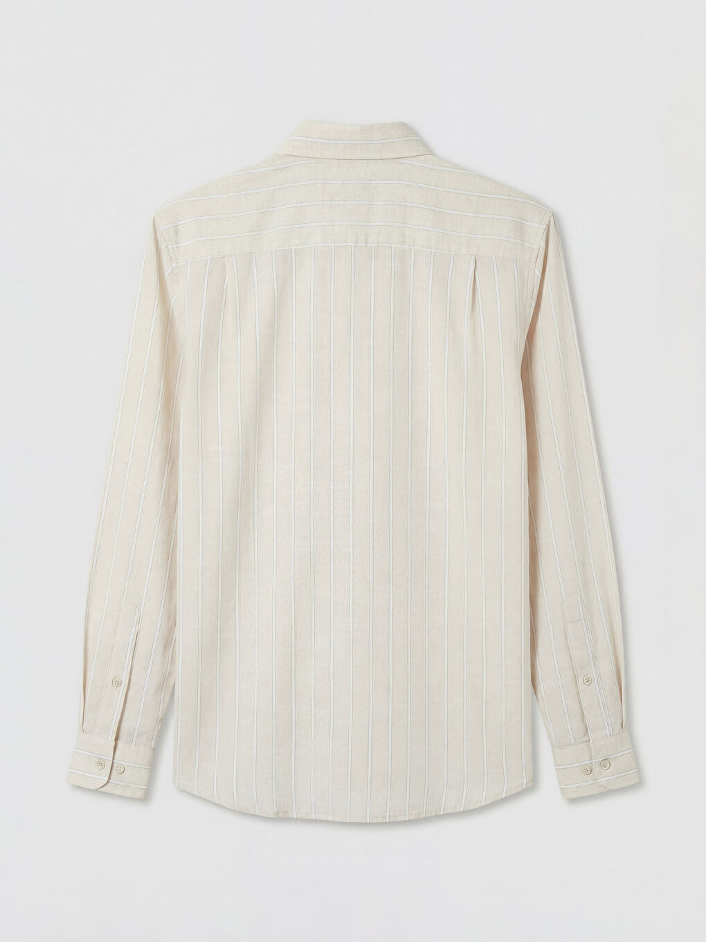 Bej Regular Fit Çizgili Poplin Erkek Gömlek-5
