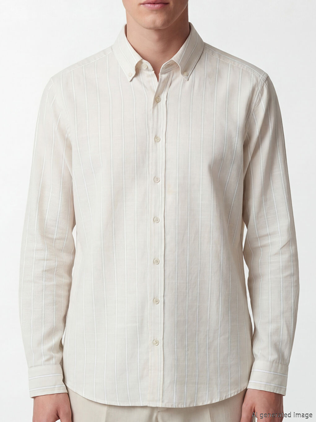 Bej Regular Fit Çizgili Poplin Erkek Gömlek-2