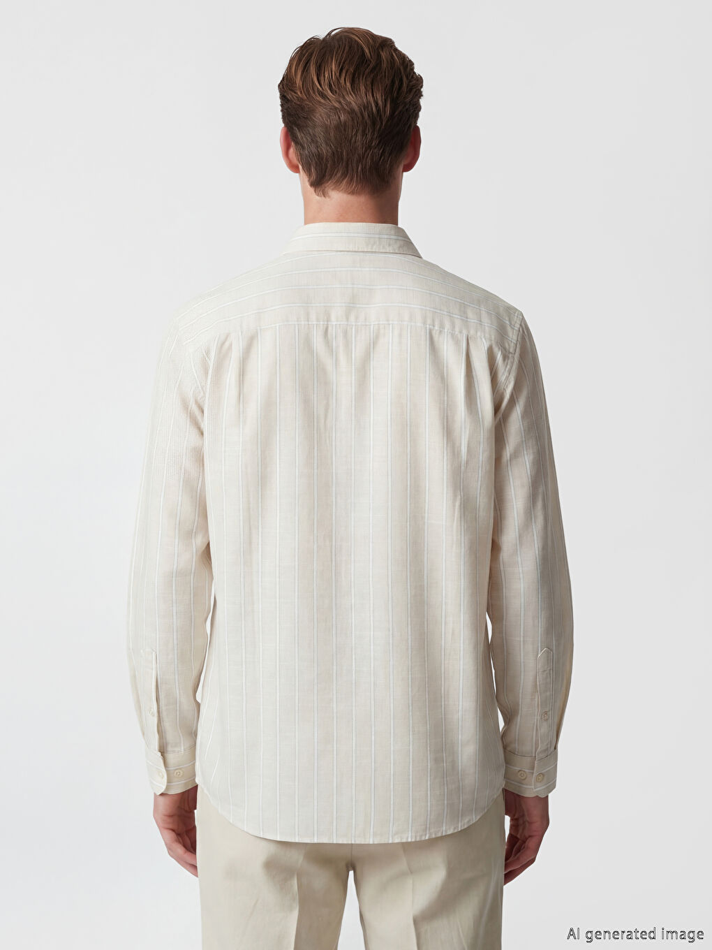 Bej Regular Fit Çizgili Poplin Erkek Gömlek-3