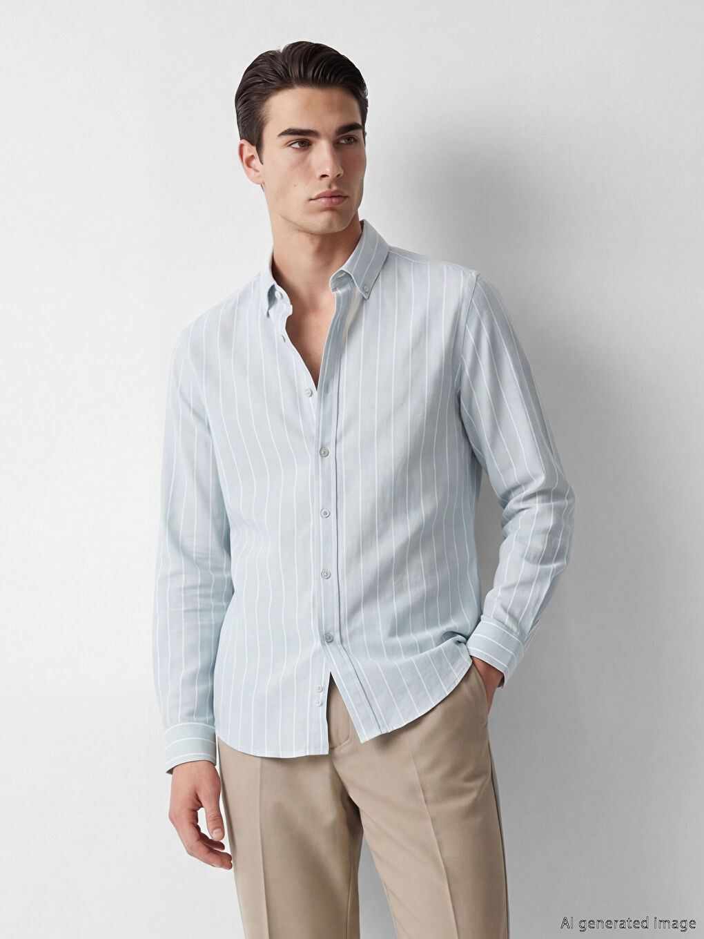 Yeşil Regular Fit Çizgili Poplin Erkek Gömlek