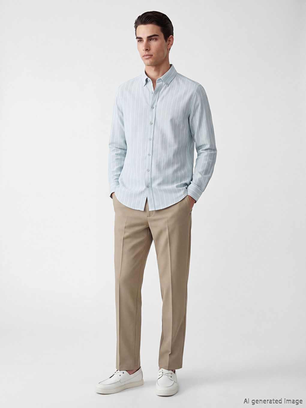 Yeşil Regular Fit Çizgili Poplin Erkek Gömlek-1