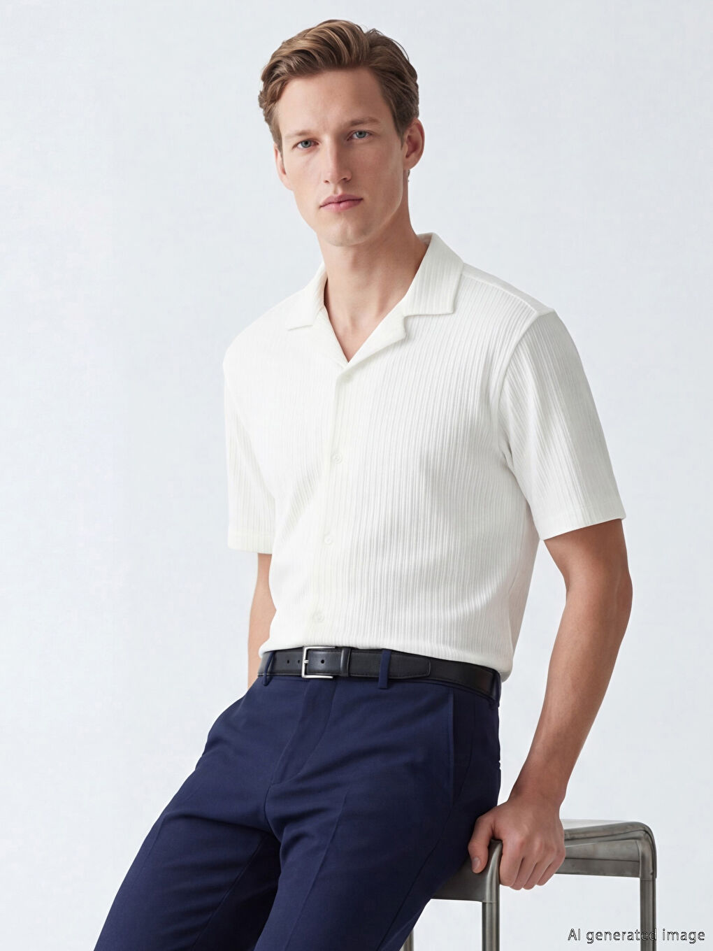 Beyaz Regular Fit Erkek Dokulu Gömlek