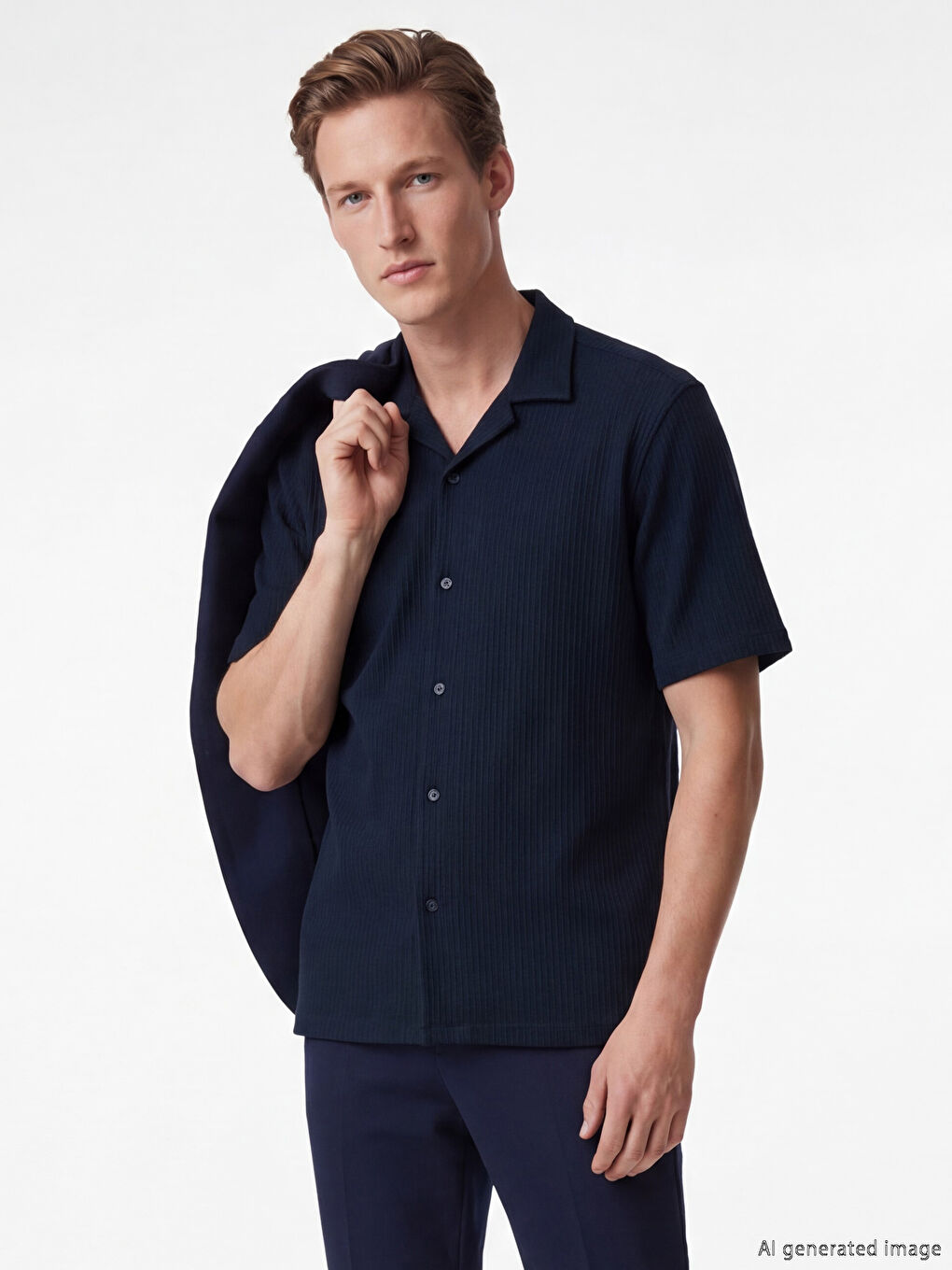 Lacivert Regular Fit Erkek Dokulu Gömlek