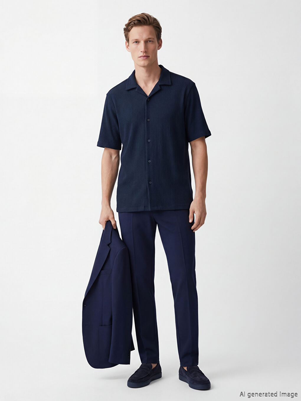 Lacivert Regular Fit Erkek Dokulu Gömlek-1