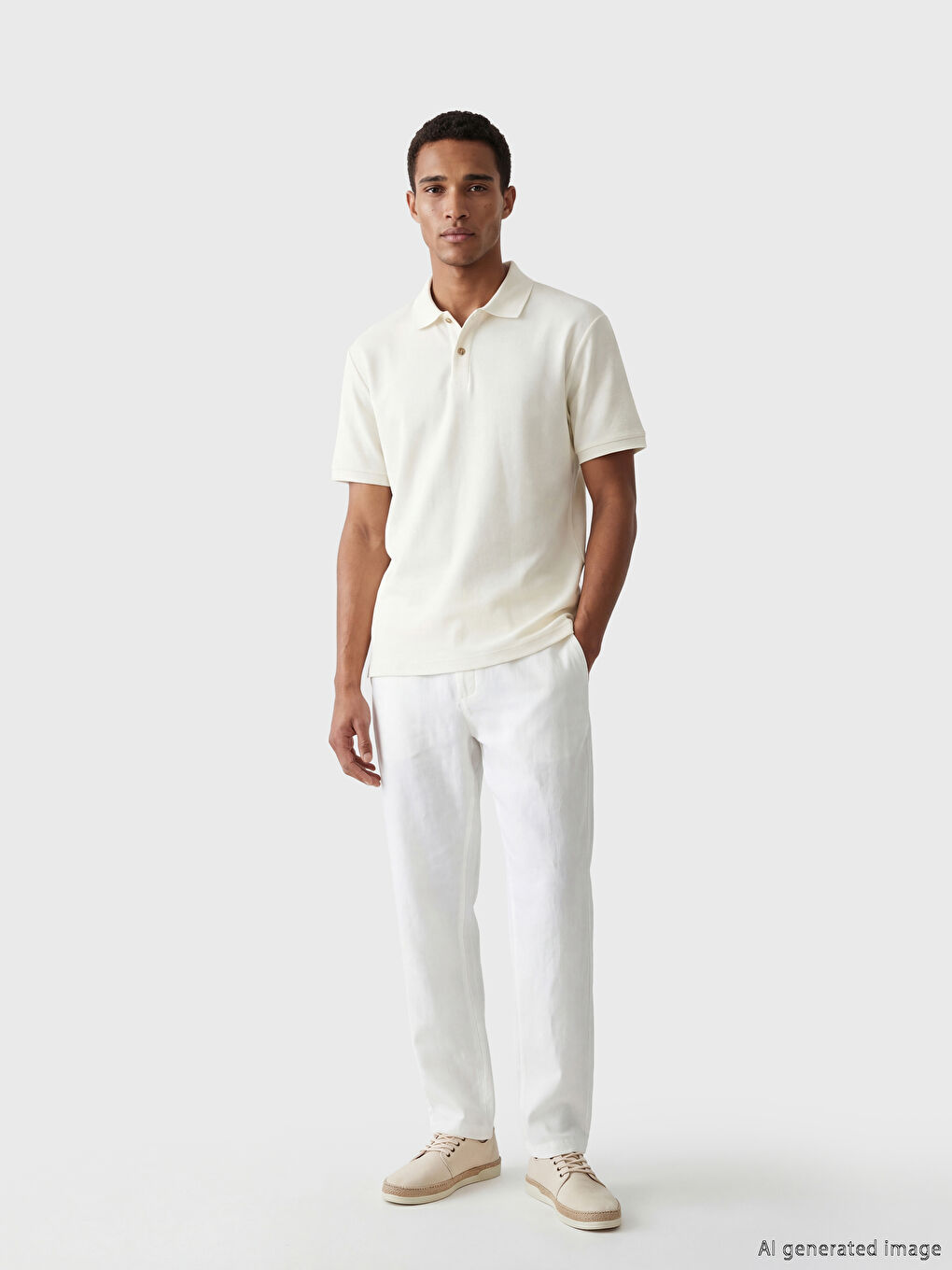 Ekru Polo Yaka Erkek Tişört-1