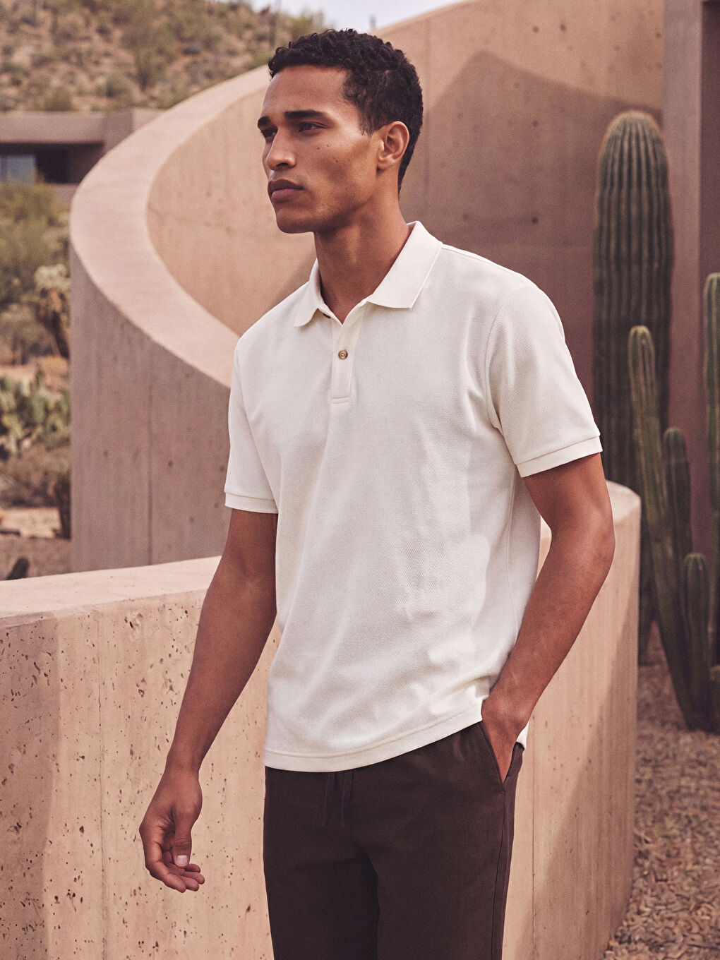 Ekru Polo Yaka Erkek Tişört