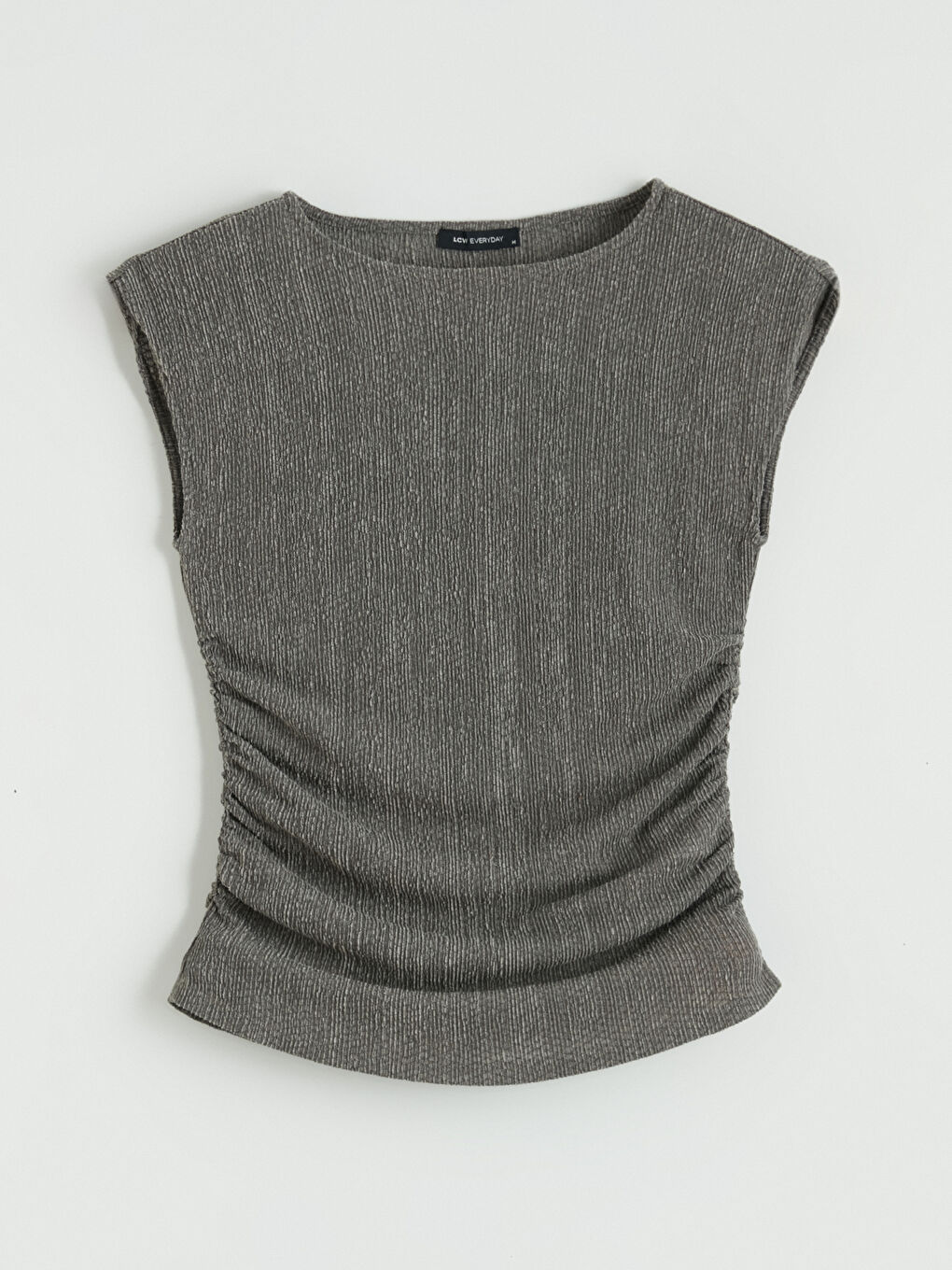 Crew Neck Ruched Textured Blouse