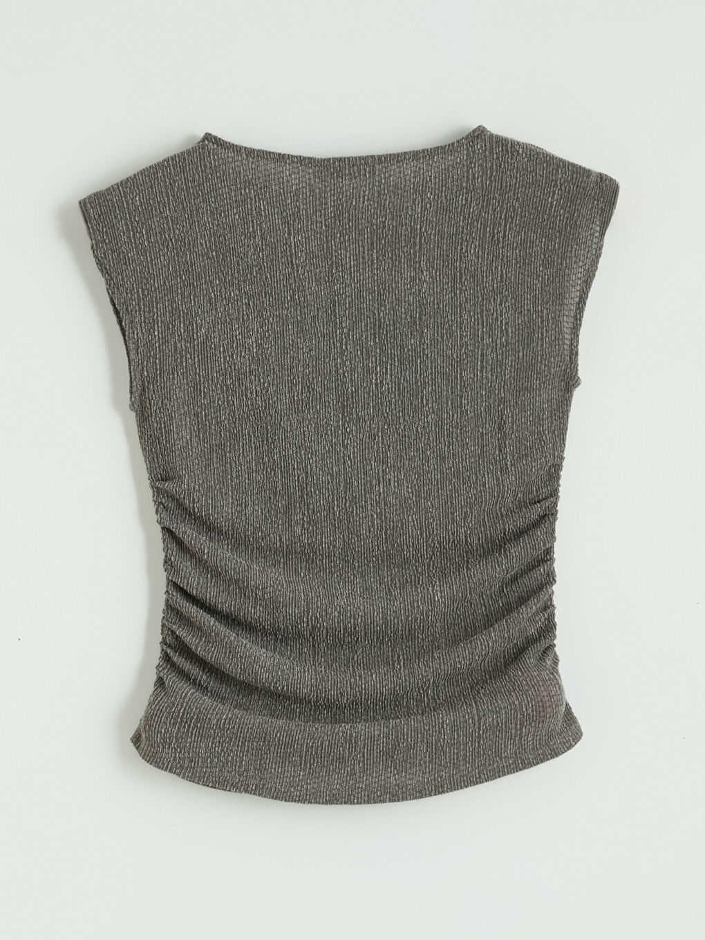 Crew Neck Ruched Textured Blouse-2
