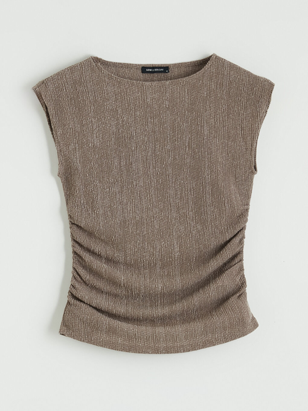 Crew Neck Ruched Textured Blouse-4