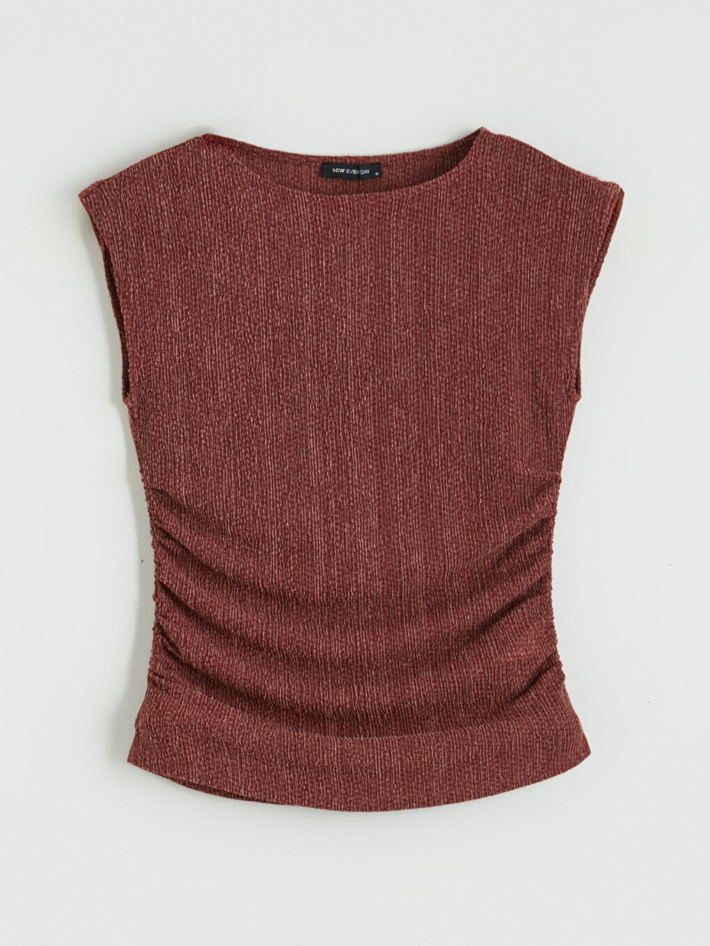 Crew Neck Ruched Textured Blouse-4