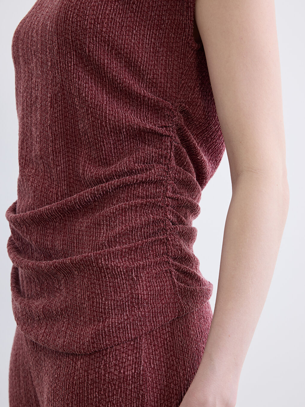 Crew Neck Ruched Textured Blouse-2