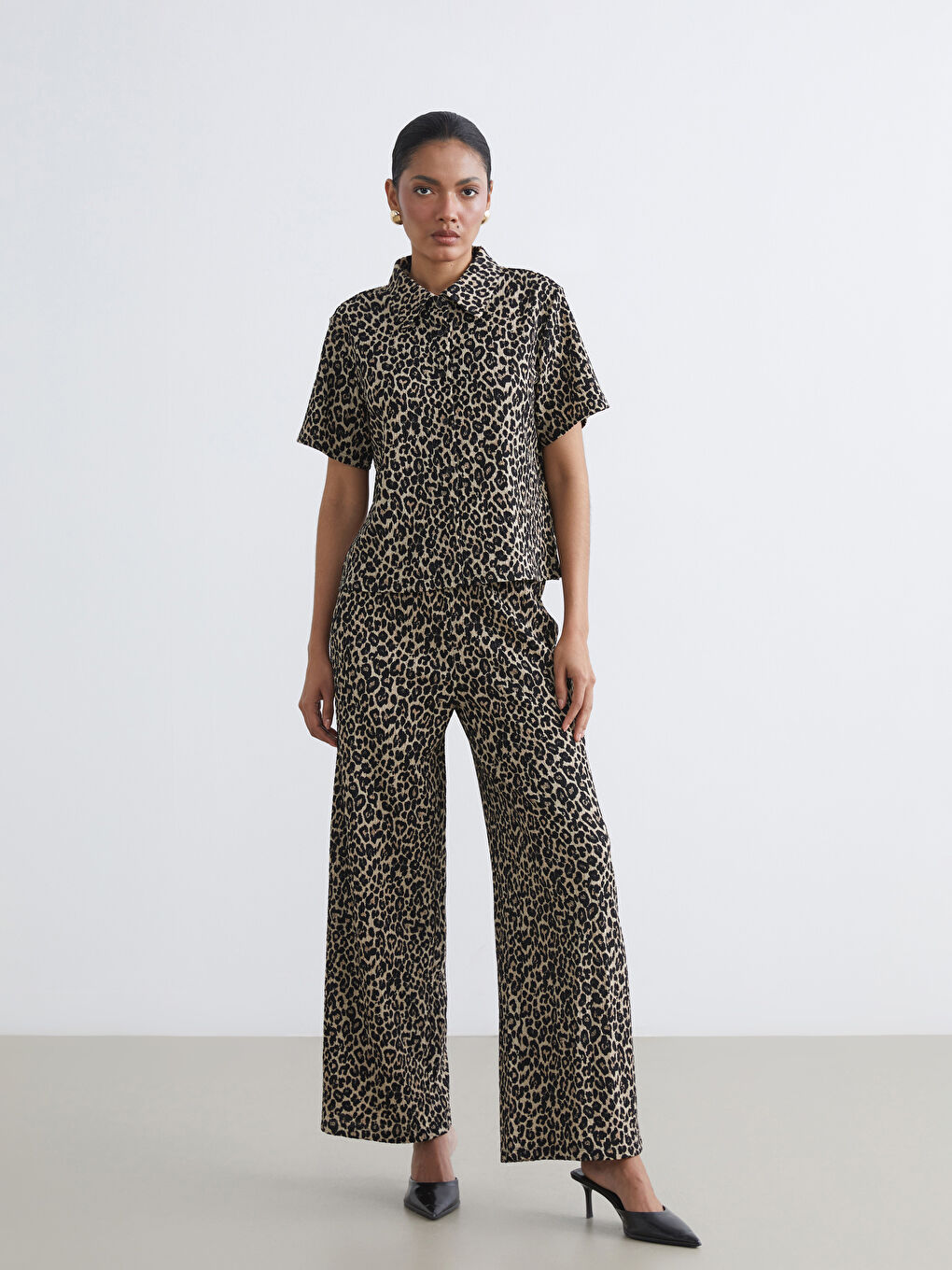 Pantalon Femme à Taille Élastiquée à Imprimé Léopard