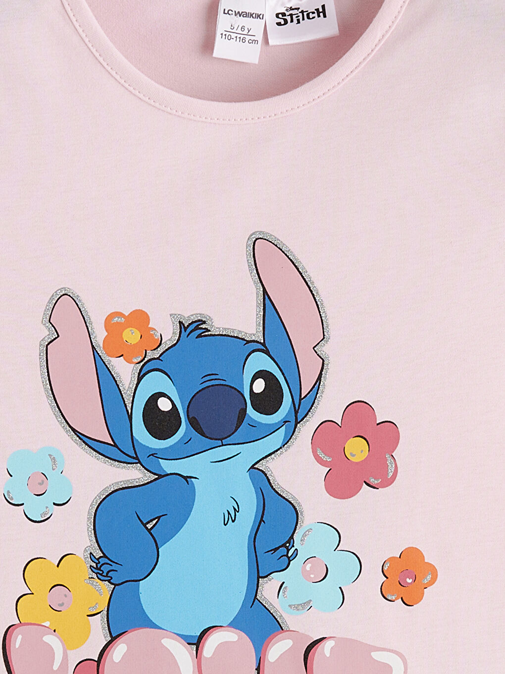 Pembe Lilo & Stitch Baskılı Kız Çocuk Tişört-1
