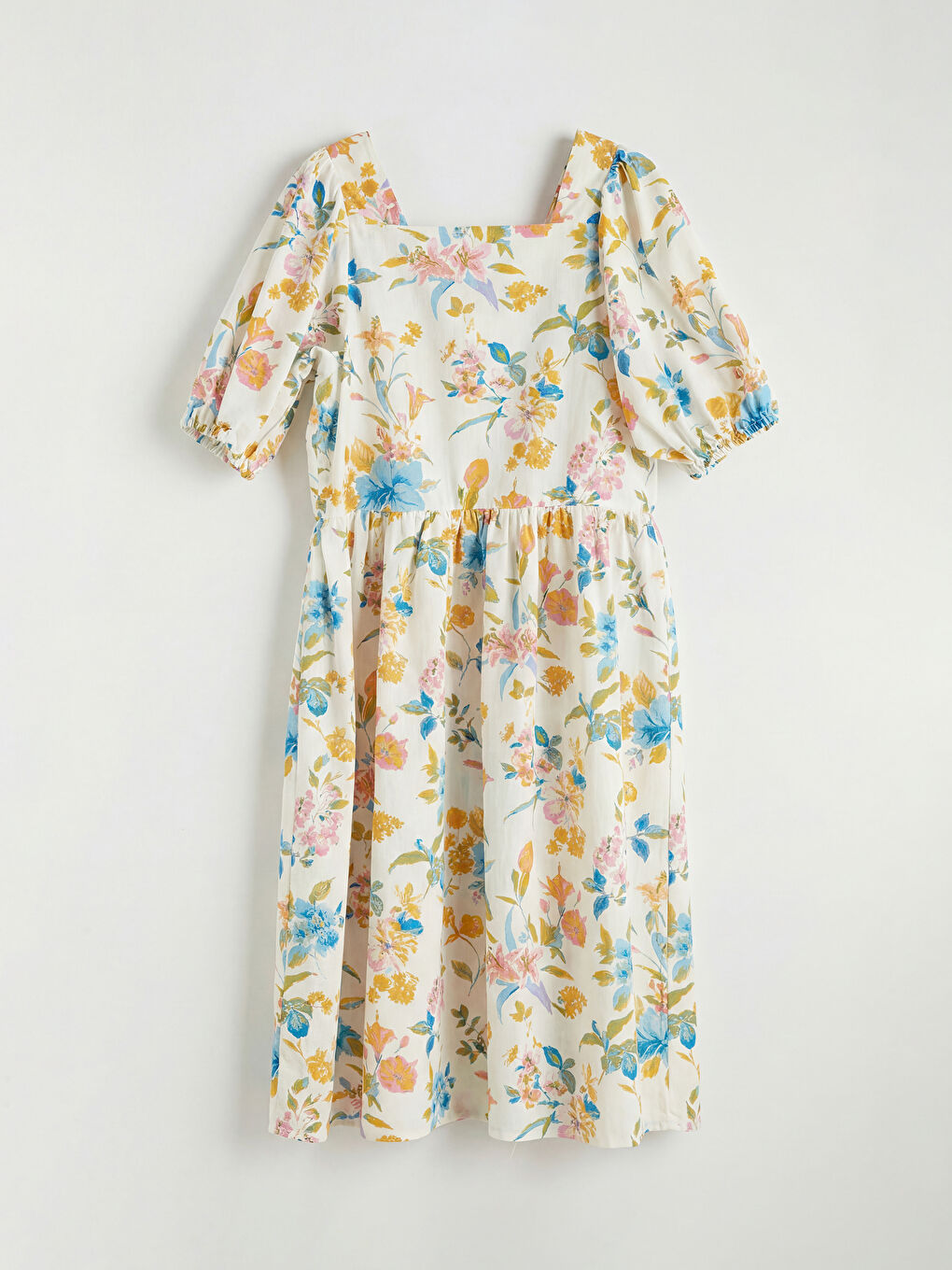 Square Collar Printed Poplin Girls' Dress