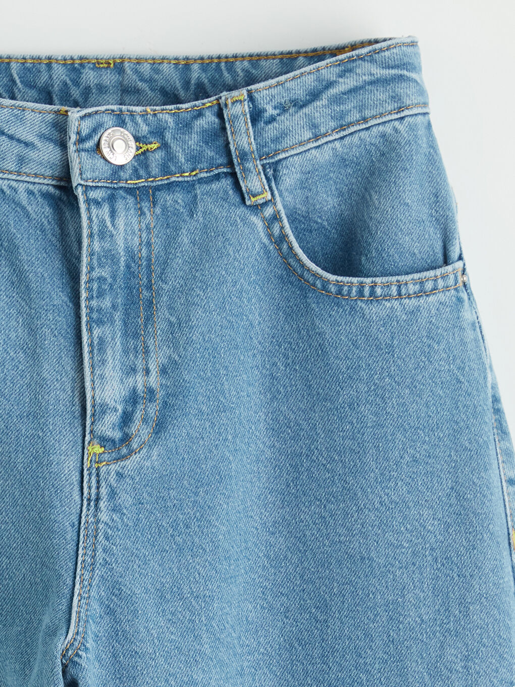 İndigo Wideleg Nakışlı Kız Çocuk Jean Pantolon-1