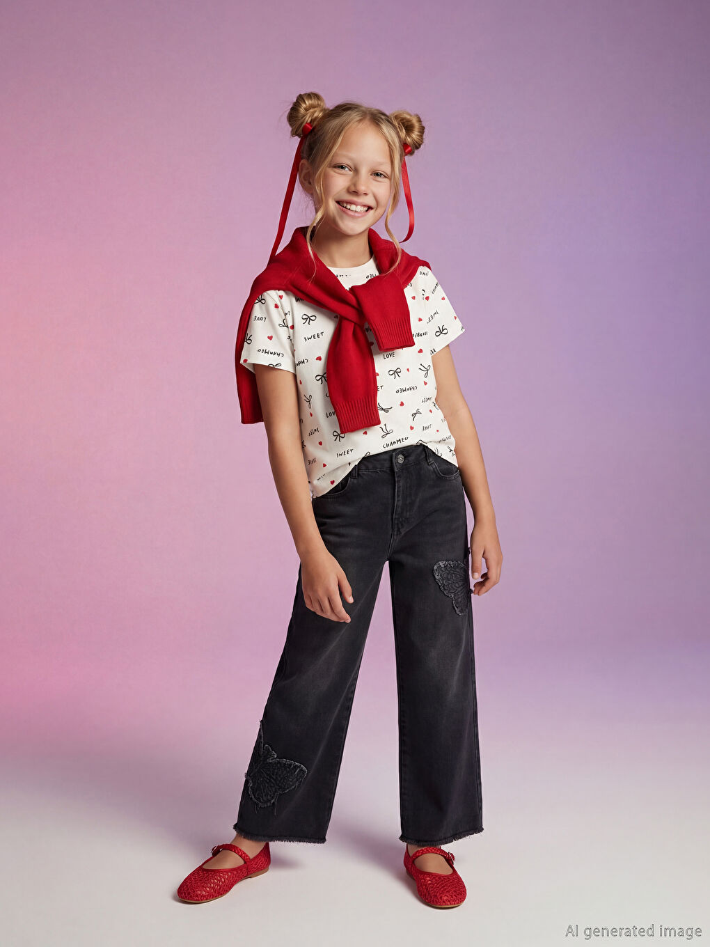 Siyah Wideleg Kız Çocuk Jean Pantolon