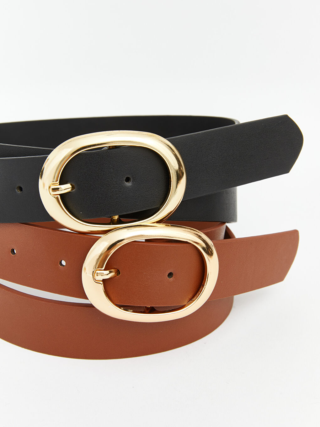 Kahverengi Deri Görünümlü Kadın Kemer 2'li-1