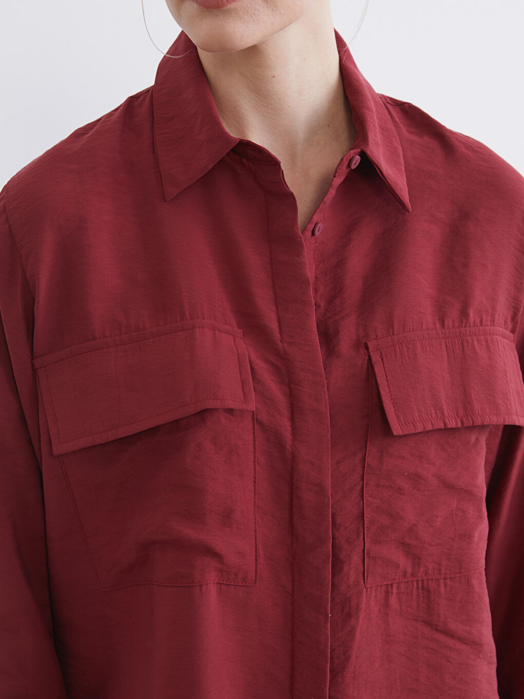 Bordo Oversize Kadın Gömlek-3