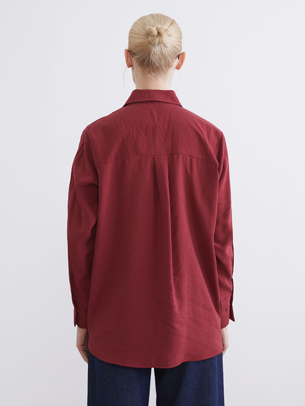 Bordo Oversize Kadın Gömlek-4