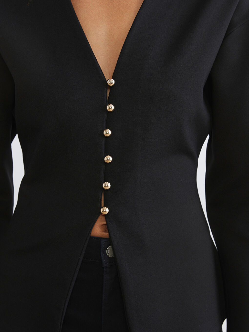 Siyah V Yaka Peplum Kadın Hırka-2