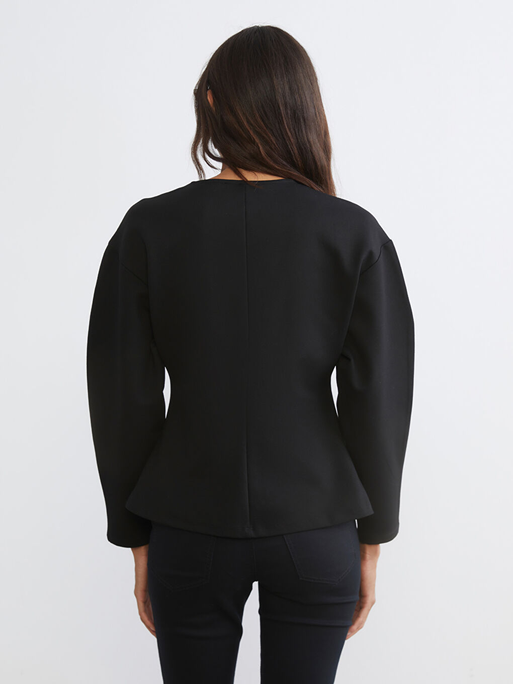 Siyah V Yaka Peplum Kadın Hırka-3