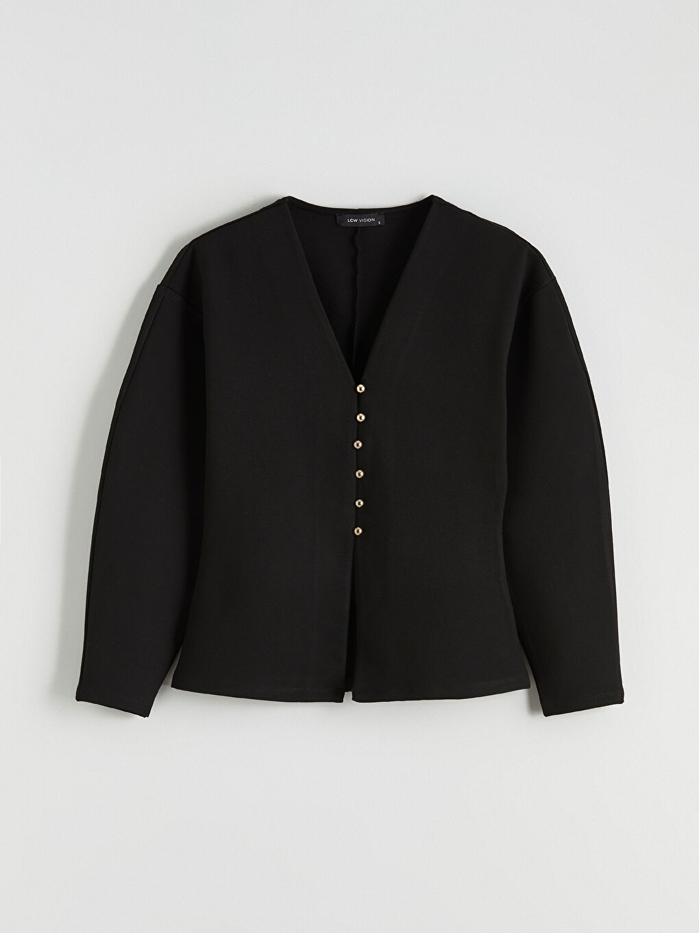 Siyah V Yaka Peplum Kadın Hırka-4