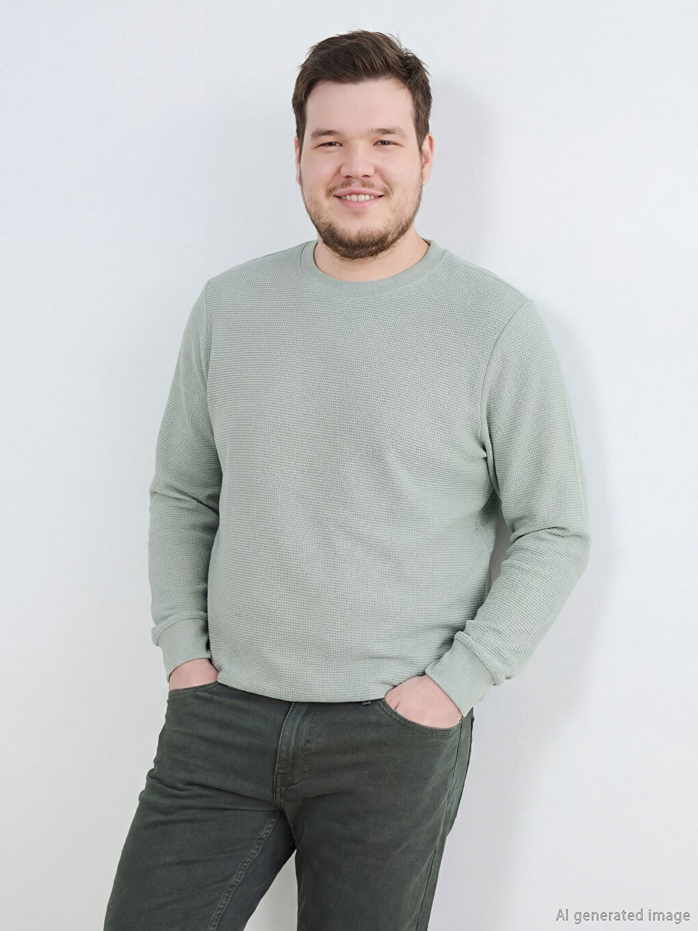 Yeşil Bisiklet Yaka Erkek Sweatshirt-1