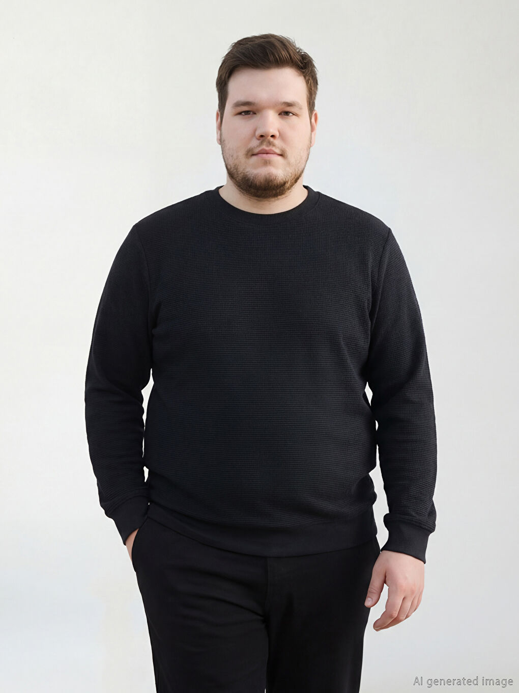 Siyah Bisiklet Yaka Erkek Sweatshirt-1