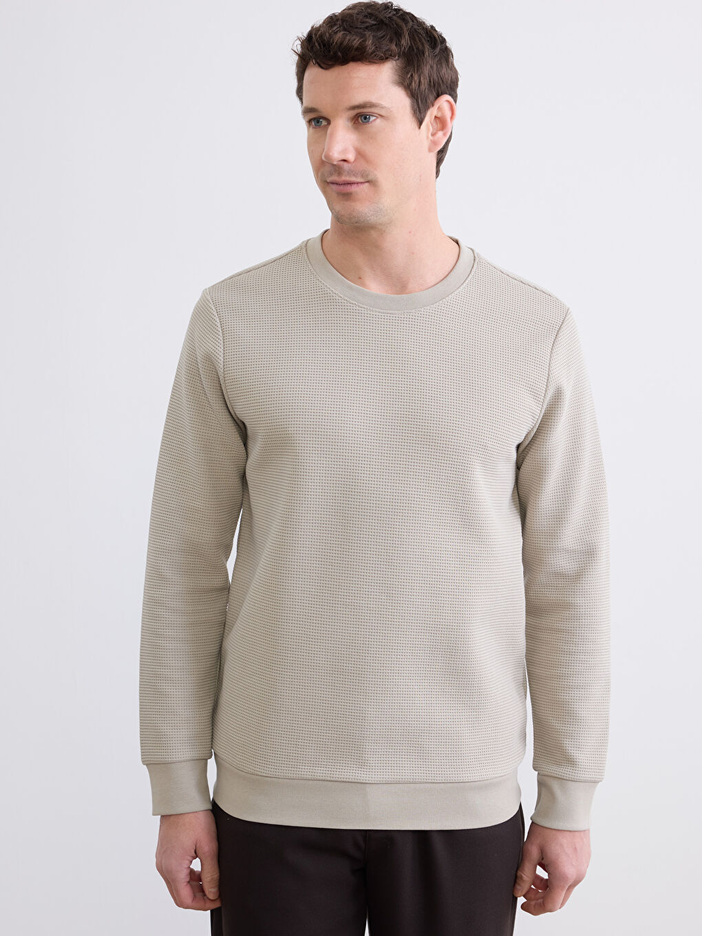 Gri Bisiklet Yaka Erkek Sweatshirt