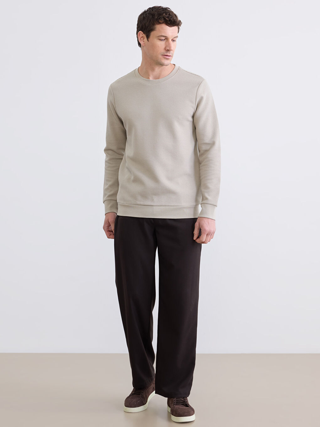 Gri Bisiklet Yaka Erkek Sweatshirt-2