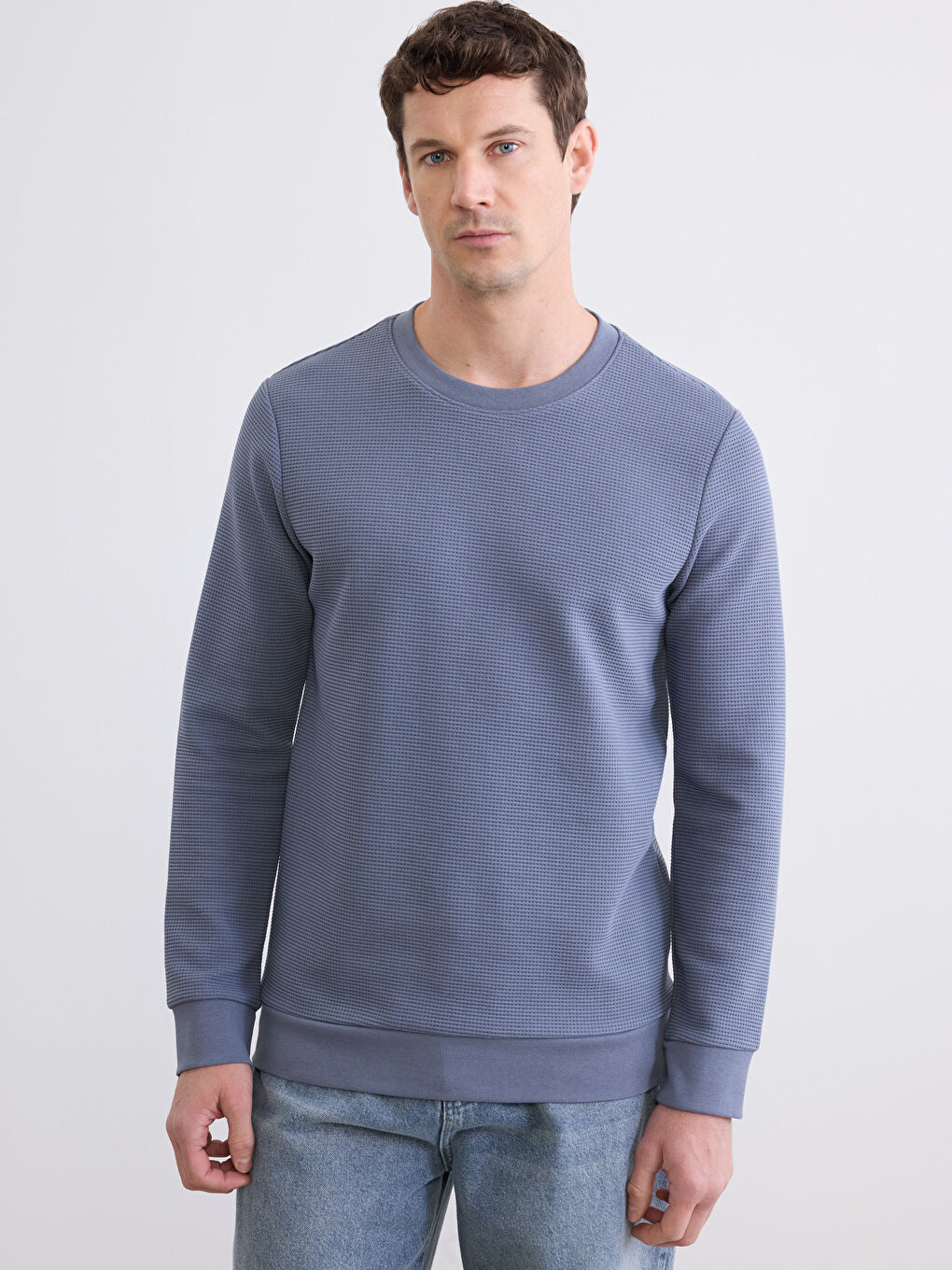 İndigo Bisiklet Yaka Erkek Sweatshirt