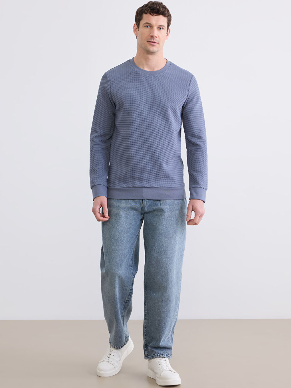 İndigo Bisiklet Yaka Erkek Sweatshirt-2