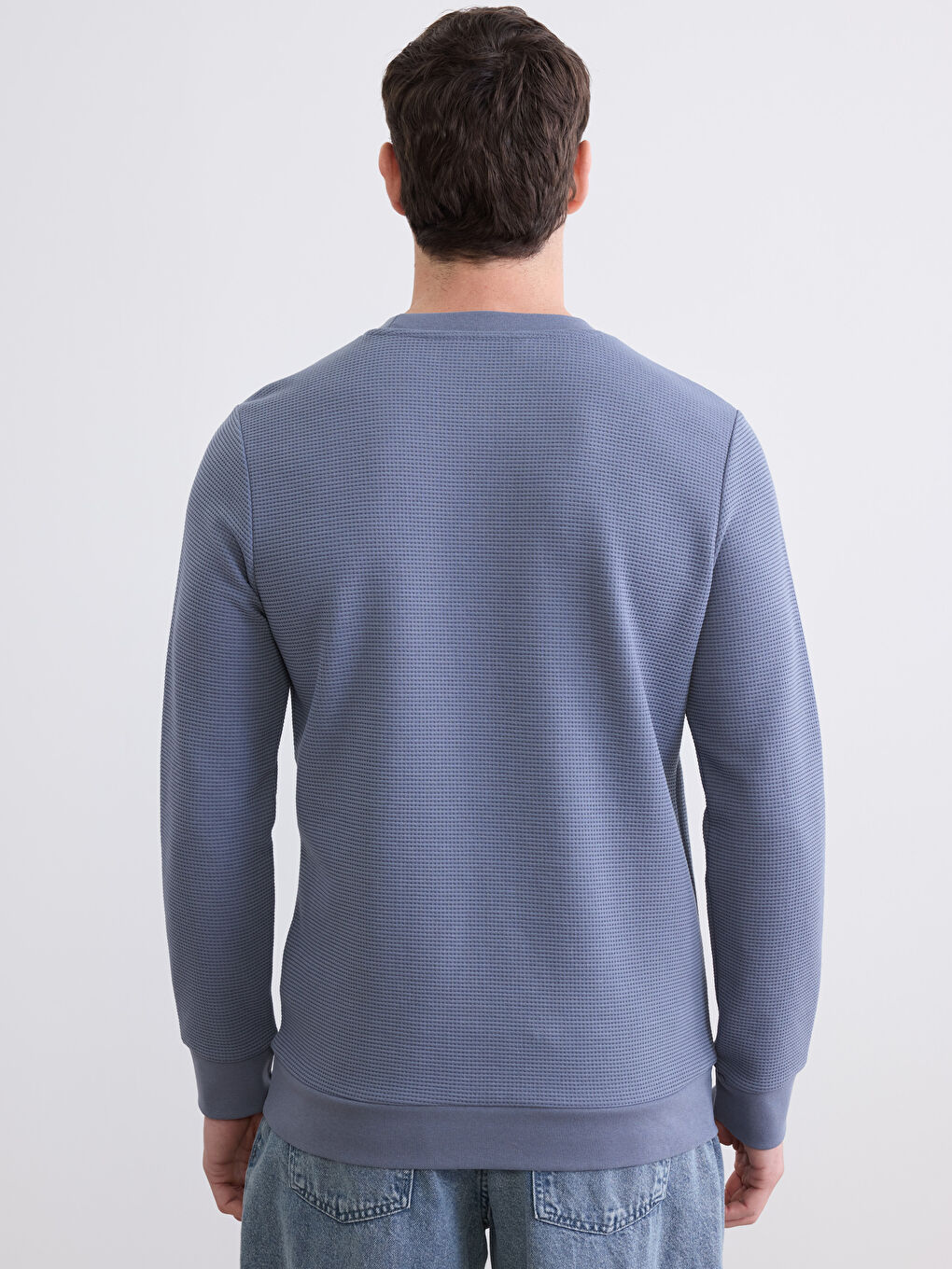 İndigo Bisiklet Yaka Erkek Sweatshirt-4