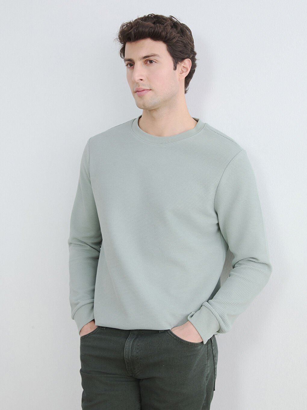 Yeşil Bisiklet Yaka Erkek Sweatshirt