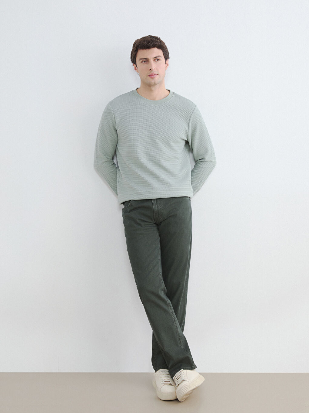 Yeşil Bisiklet Yaka Erkek Sweatshirt-2