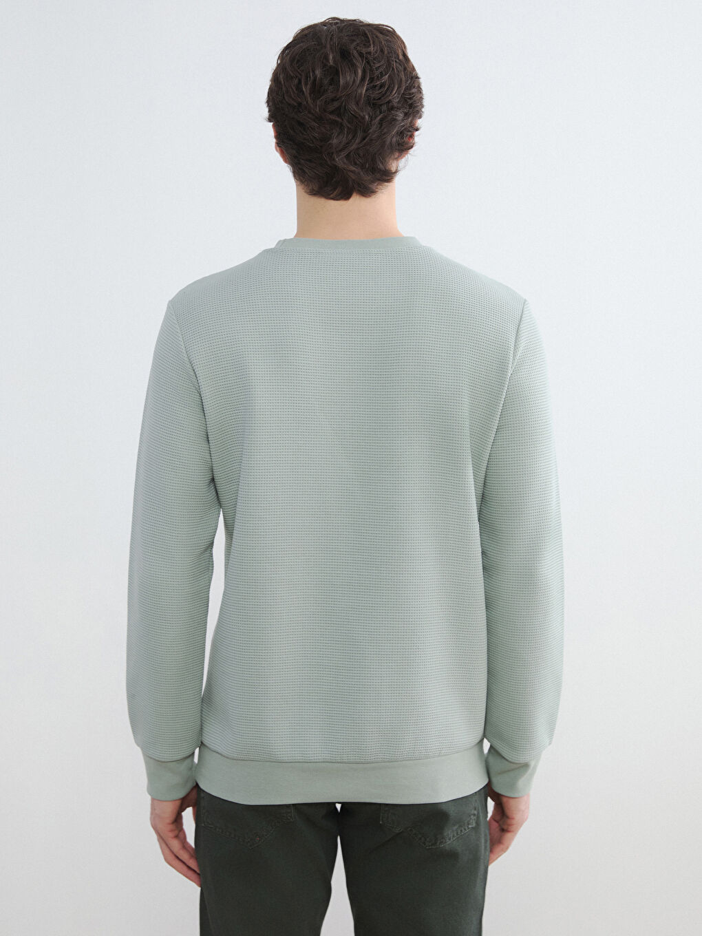 Yeşil Bisiklet Yaka Erkek Sweatshirt-4