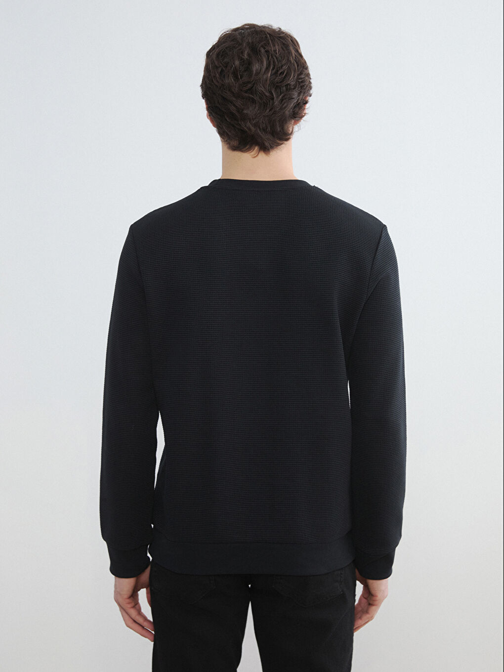 Siyah Bisiklet Yaka Erkek Sweatshirt-4