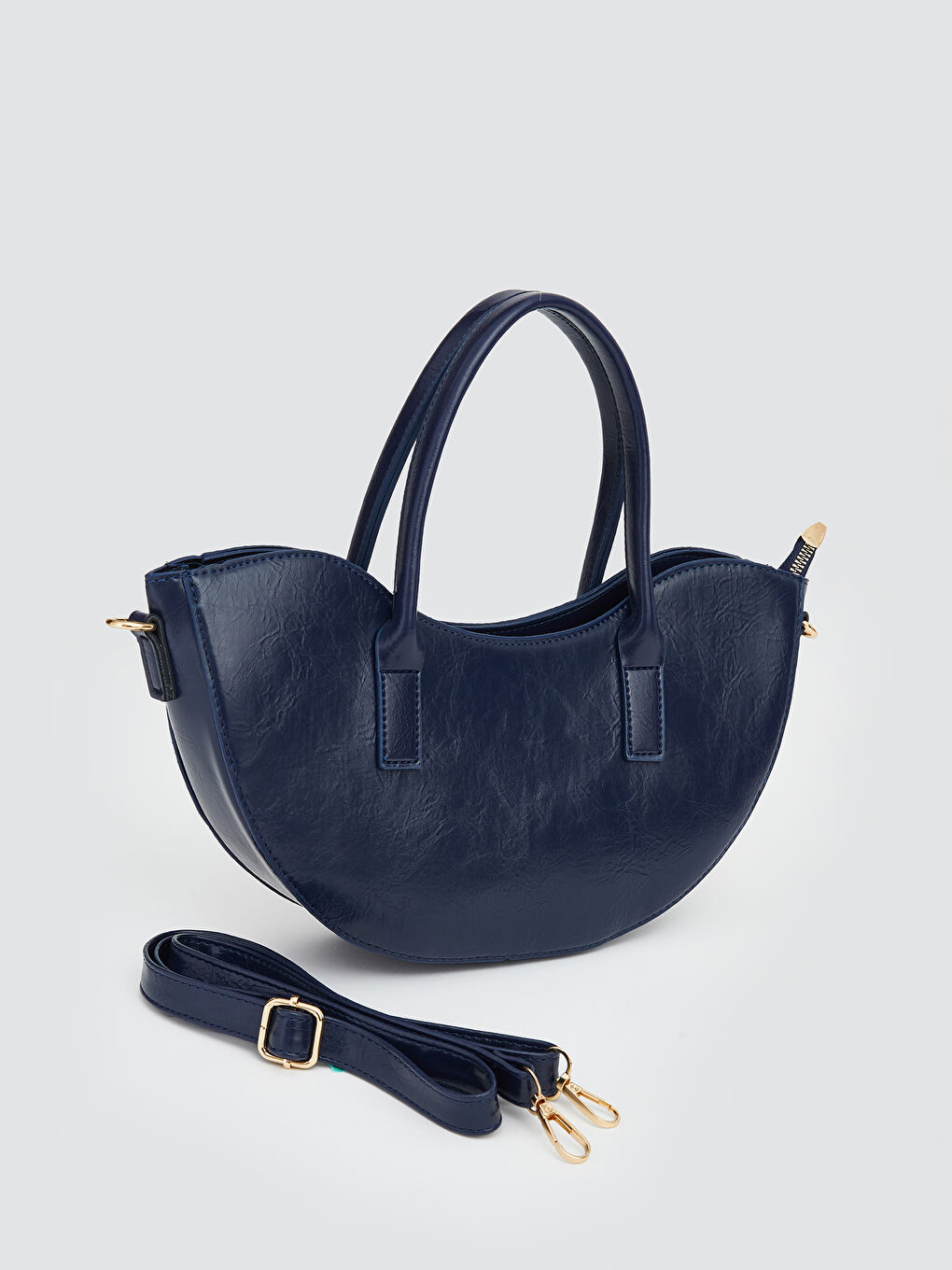 Lacivert Deri Görünümlü Kadın Moon Çanta-1