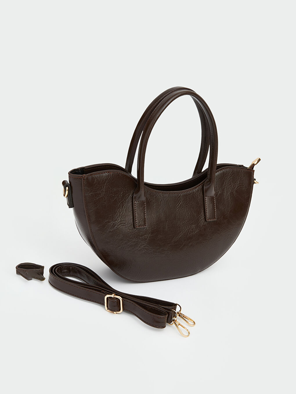 Kahverengi Deri Görünümlü Kadın Moon Çanta-1