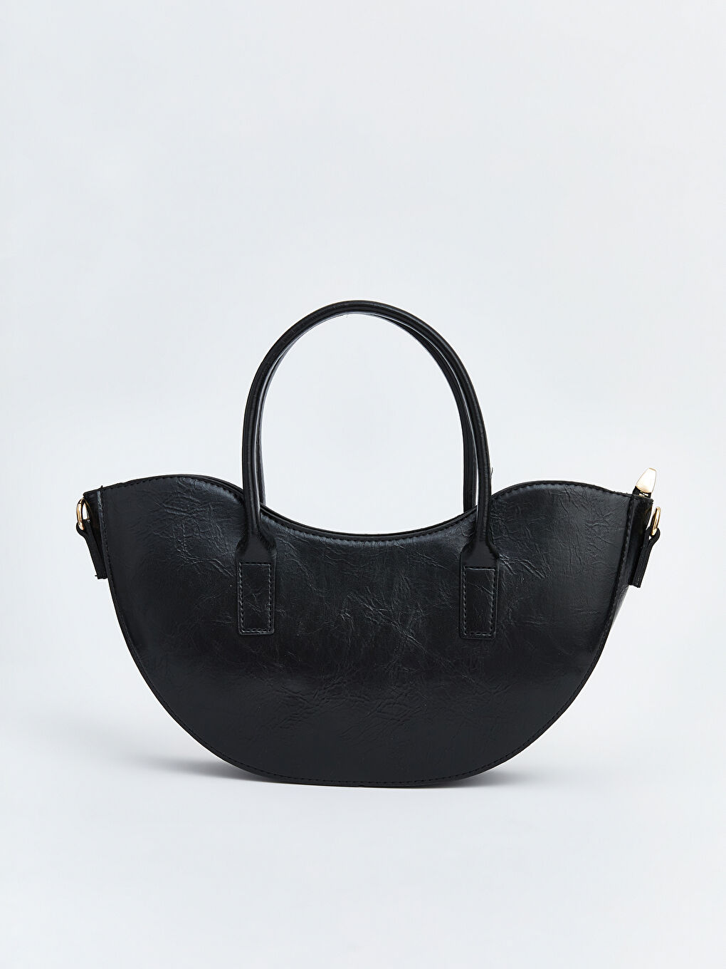 Siyah Deri Görünümlü Kadın Moon Çanta