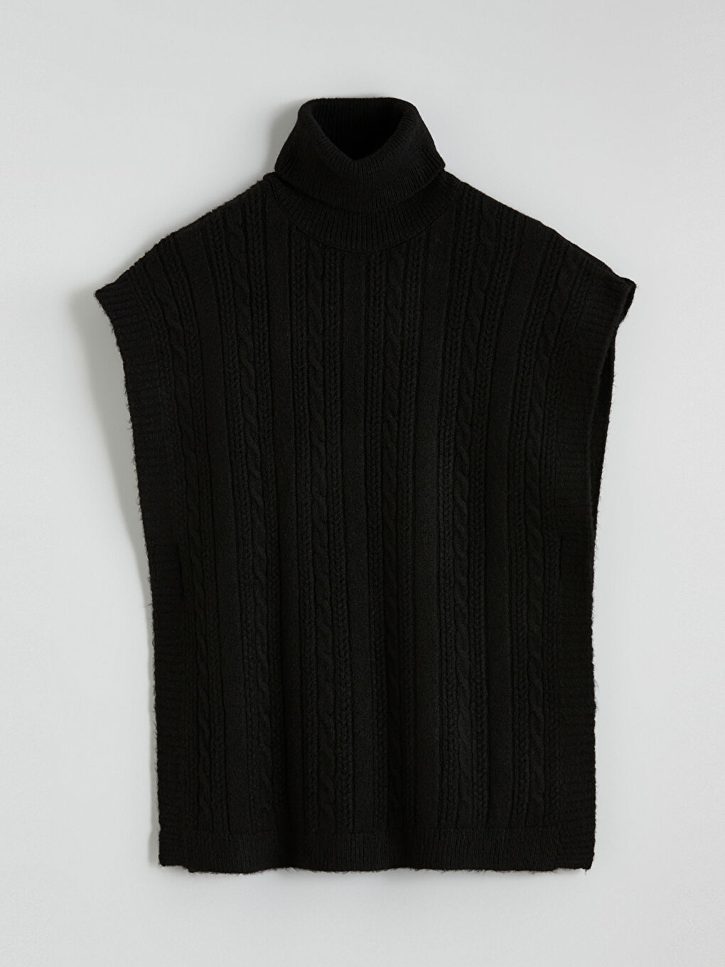 Siyah Balıkçı Yaka Kendinden Desenli Kadın Triko Süveter