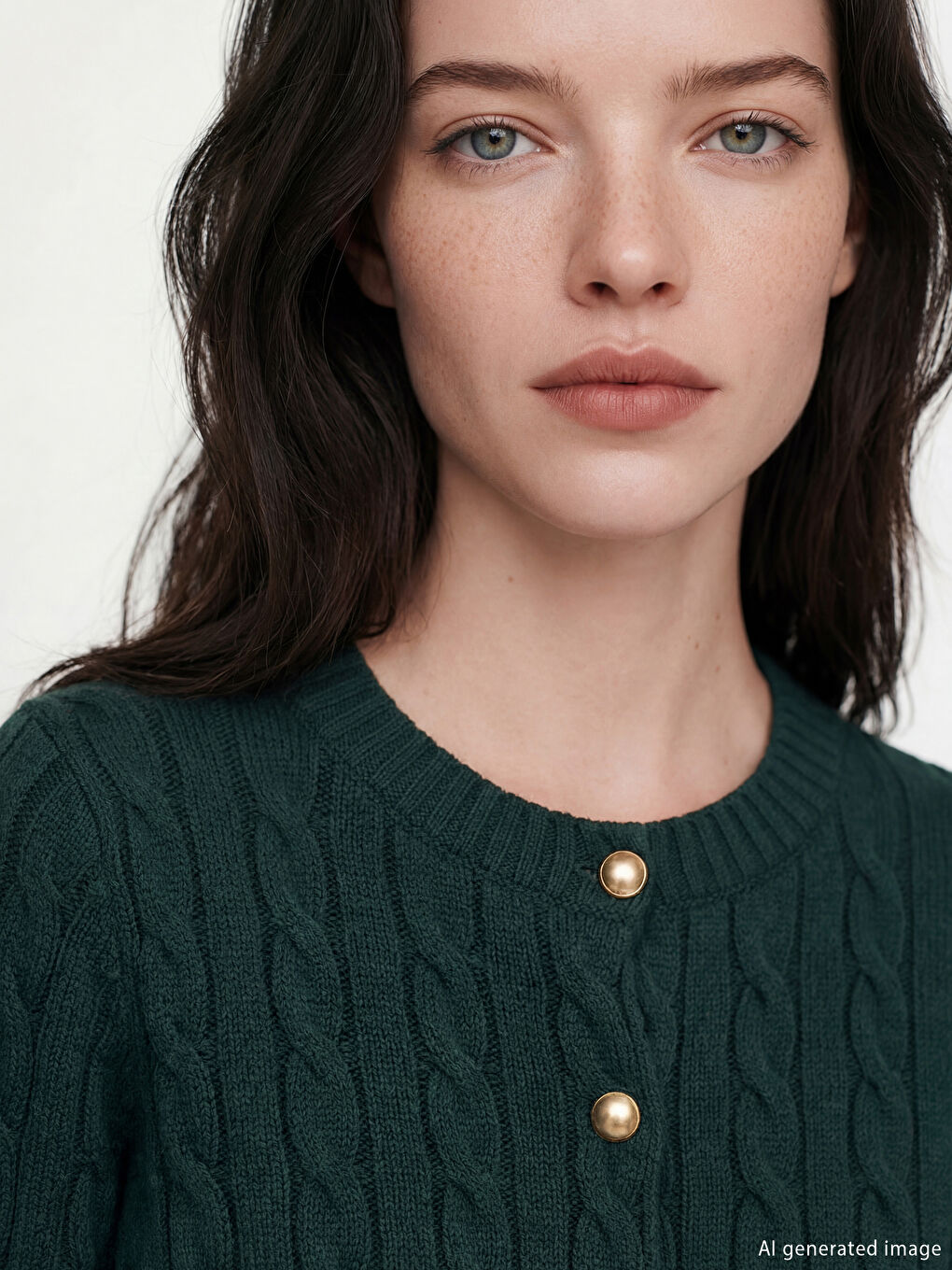 Yeşil Bisiklet Yaka Desenli Kadın Triko Hırka	-2