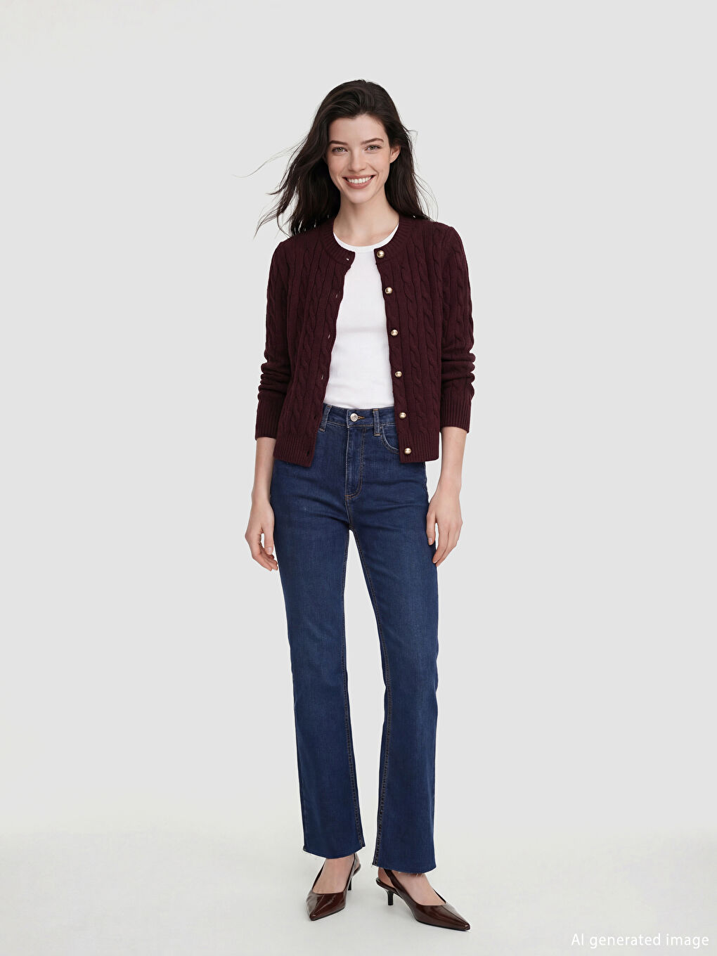 Bordo Bisiklet Yaka Desenli Kadın Triko Hırka	-1