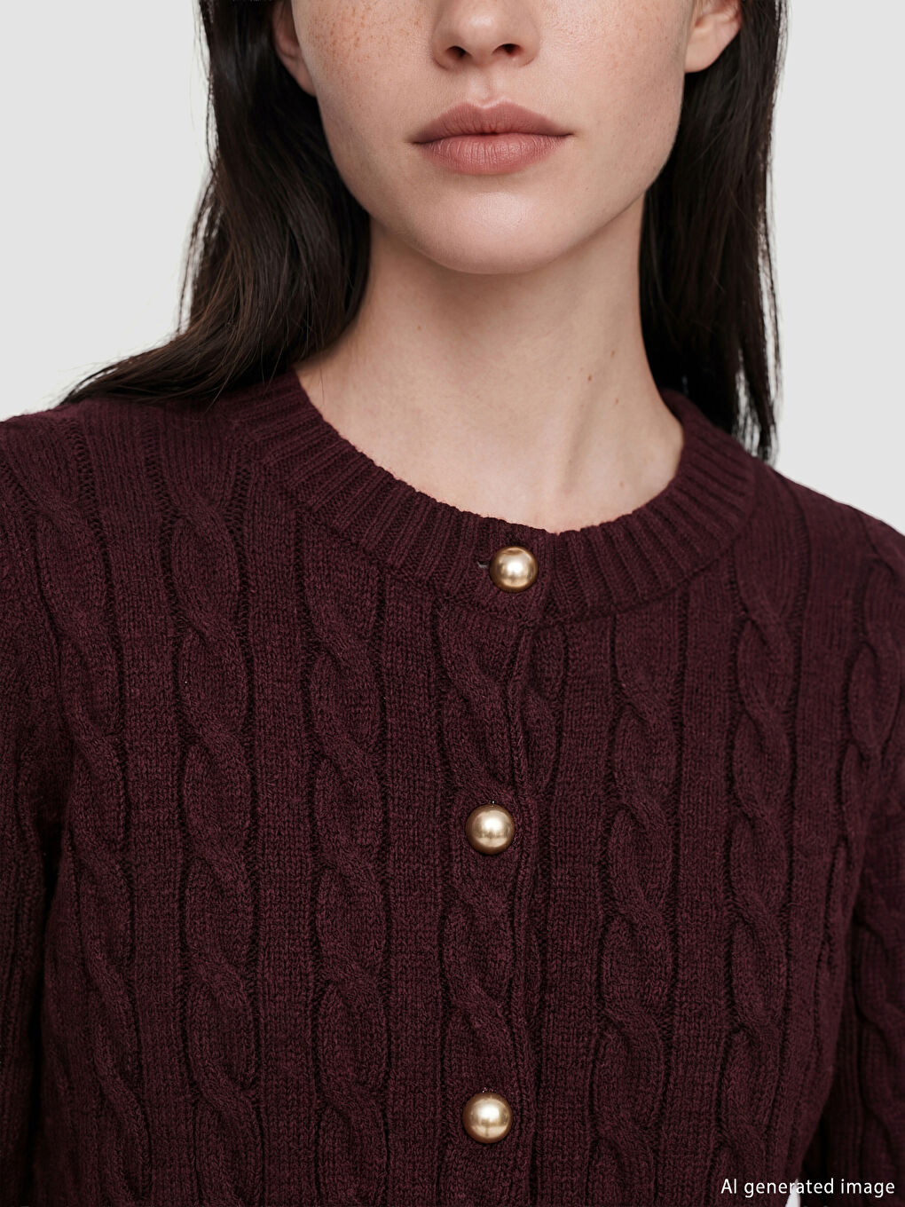 Bordo Bisiklet Yaka Desenli Kadın Triko Hırka	-2