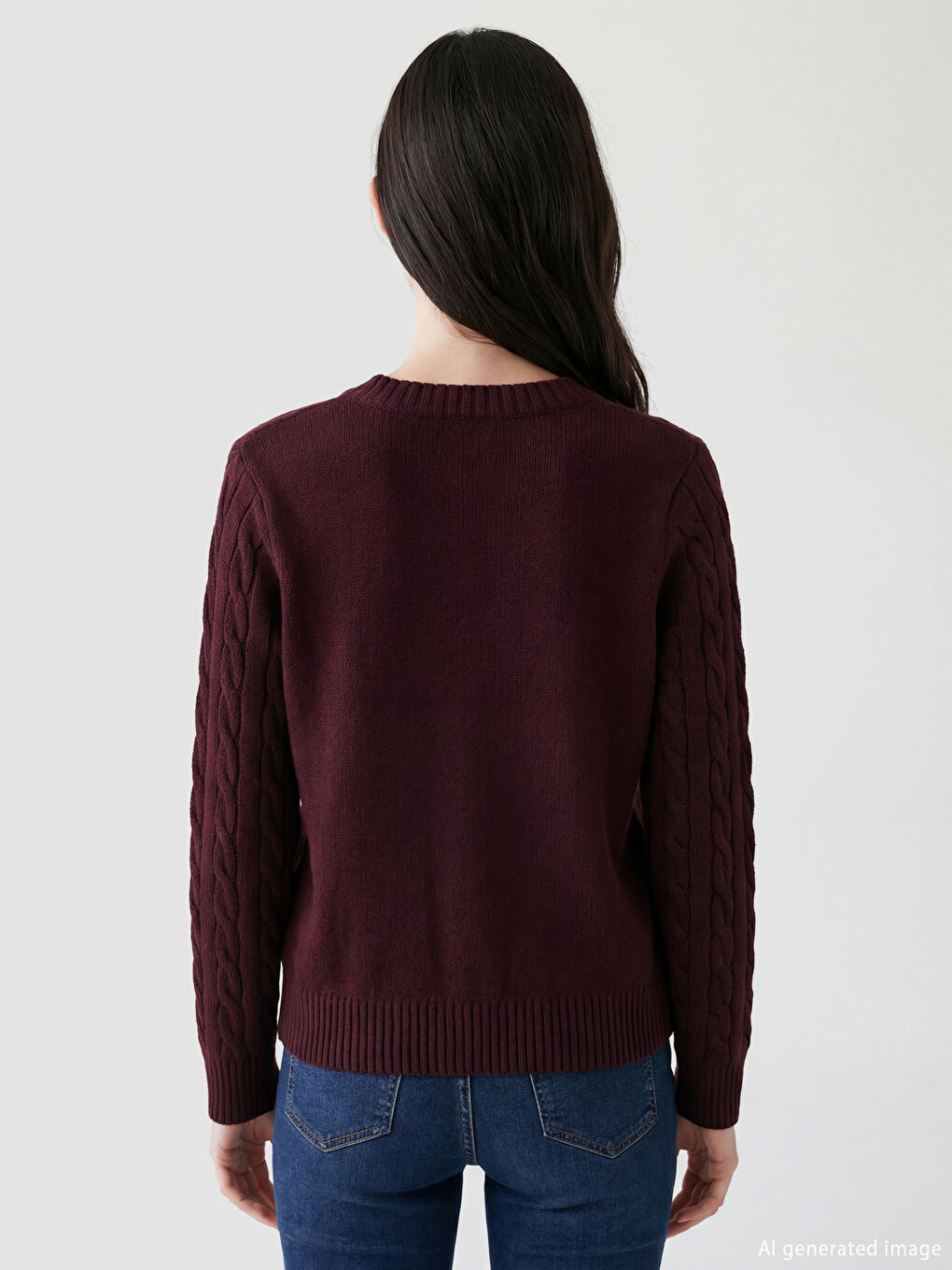 Bordo Bisiklet Yaka Desenli Kadın Triko Hırka	-3