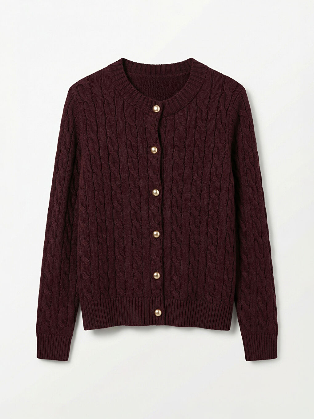 Bordo Bisiklet Yaka Desenli Kadın Triko Hırka	