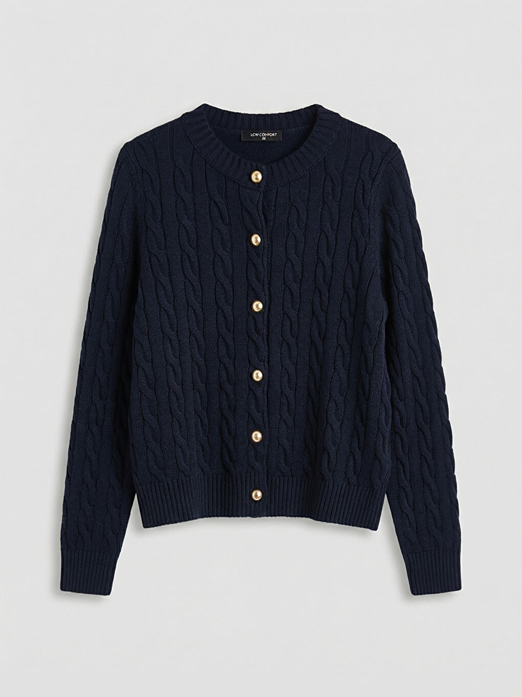 Lacivert Bisiklet Yaka Desenli Kadın Triko Hırka	